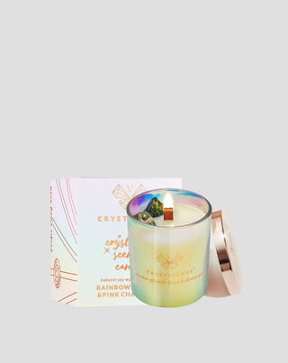 Bougie de soja avec fluorite arc-en-ciel et champagne rosé dans un récipient en verre Crystallove_3 - 3