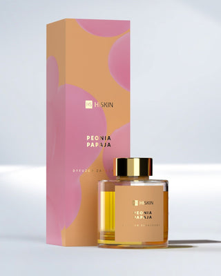 Diffuseur de parfum dans un flacon en verre avec des bâtonnets en rotin naturel au parfum de pivoine et de papaye HiSkin - 1