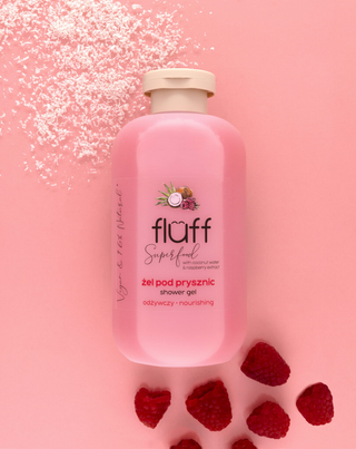 Gel douche au parfum de noix de coco et de framboise pour régénérer et adoucir la peau Fluff