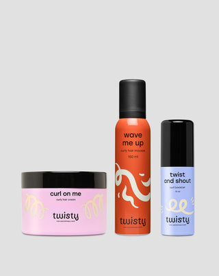 Coffret crème + mousse + booster de Twisty pour le soin et le coiffage des cheveux bouclés et ondulés - 1