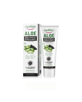 Gel de brossage des dents au charbon actif de coquilles de noix de coco et à l’aloe vera Equilibra - 1