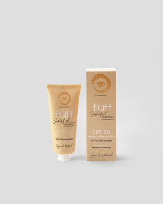Crème pour le visage avec écran solaire SPF 50 pour unifier le teint Fluff
