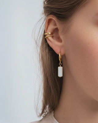 Boucles d’oreilles dorées à l’or fin avec pierres naturelles jade blanc set de boucles d’oreilles My - 3