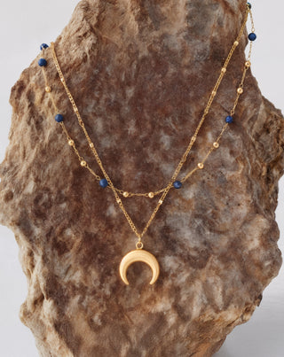 Collier en pierre naturelle lapis lazuli plaqué or avec croissant de lune Mys7 - 3