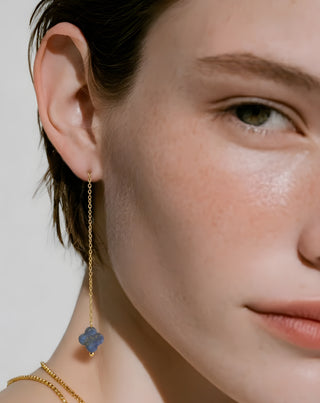 Boucles d'oreilles plaquées or avec pierres naturelles lapis-lazuli Mys - 4