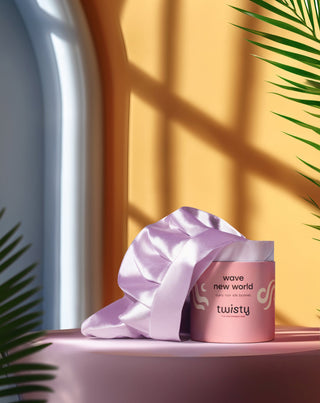 Bonnet de nuit en soie rose pour cheveux bouclés et ondulés - Twisty - 6