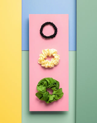 Lot de 3 chouchous Twisty en soie 100% naturelle - vert, crème, noir - 5