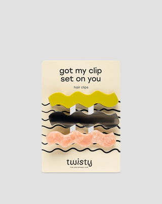 Set de barrettes wavy - vertes, noires, roses de Twisty - 3 pcs.