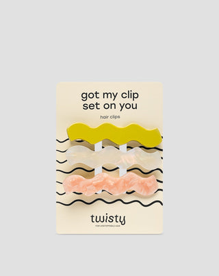 Set de barrettes wavy - perles, vertes, roses de Twisty - 3 pcs. - 1