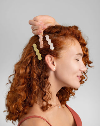 Set de barrettes wavy - perles, vertes, roses de Twisty - 3 pcs. - 2