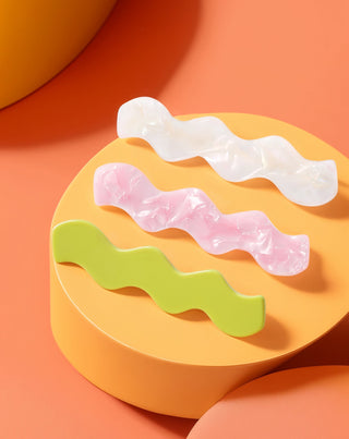 Set de barrettes wavy - perles, vertes, roses de Twisty - 3 pcs. - 6