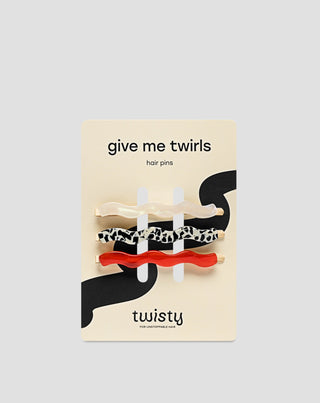 Set d'épingles à cheveux rouges, marbrées, perles de Twisty - 3 pcs. - 1