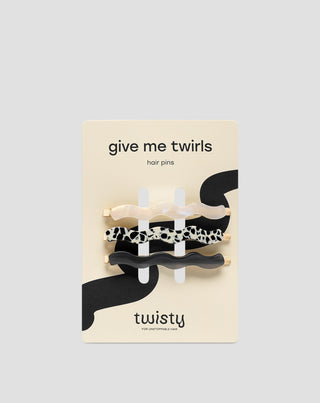 Set d'épingles à cheveux - marbrées, perles, noires de Twisty - 3 pcs.