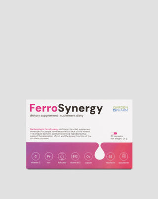 Complément alimentaire en cas de carence en fer pour favoriser l'absorption avec de la vitamine C, B12 et de l'acide folique Gardenpharm FerroSynergy 30 pcs. - 1