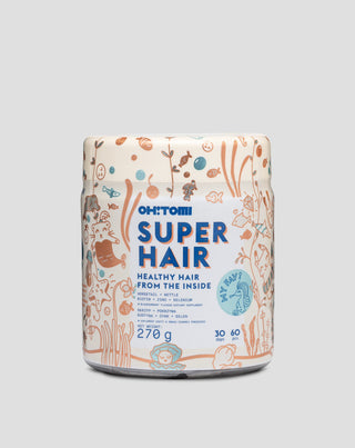 Gummies cheveux pour accélérer la croissance et améliorer la vitalité des cheveux super hair Oh!Tomi 60 pcs.