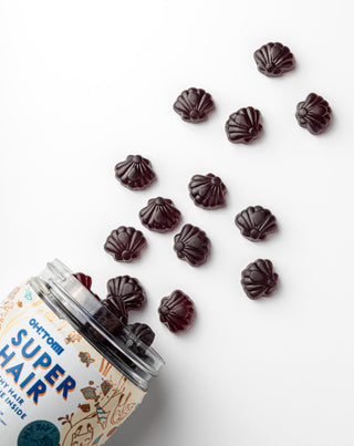Gummies cheveux pour accélérer la croissance et améliorer la vitalité des cheveux super hair Oh!Tomi 60 pcs.