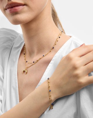 Bracelet en acier inoxydable plaqué or avec lapis-lazuli Mys_1 - 2