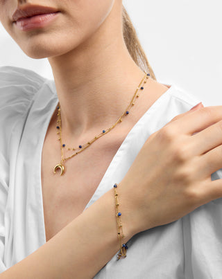 Collier en pierre naturelle lapis lazuli plaqué or avec croissant de lune Mys3 - 2