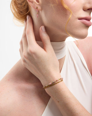 Bracelet en acier inoxydable plaqué or avec jade rose et citron Mys_2 - 3