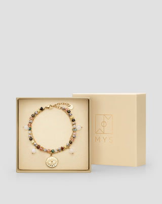 Bracelet en acier inoxydable plaqué or avec agate, maifan, jaspe et aventurine Mys - 5