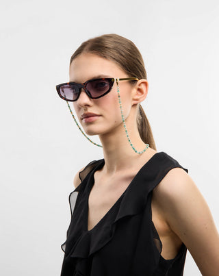 Chaîne de lunettes en plaqué or avec turquoise africaine et amazonite Mys_3 - 3