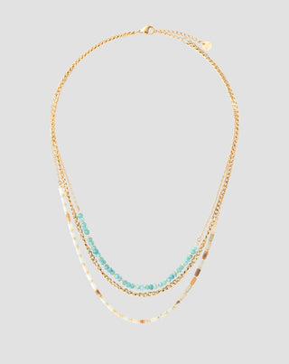 Collier plaqué or avec pierres naturelles turquoise africaine et amazonite Mys1 - 1