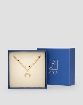 Collier en pierre naturelle lapis lazuli plaqué or avec croissant de lune Mys5 - 5