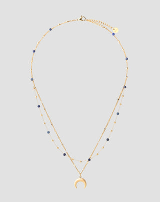 Collier en pierre naturelle lapis lazuli plaqué or avec croissant de lune Mys1 - 1