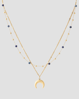 Collier en pierre naturelle lapis lazuli plaqué or avec croissant de lune Mys4 - 4