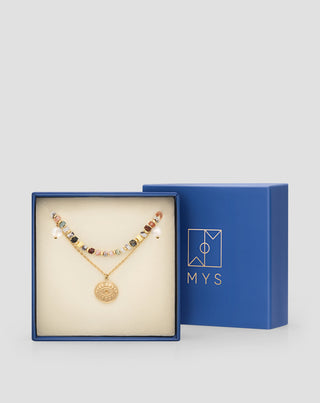 Collier plaqué or avec pierres naturelles agate, maifan, jaspe, jade et aventurine Mys_5 - 5