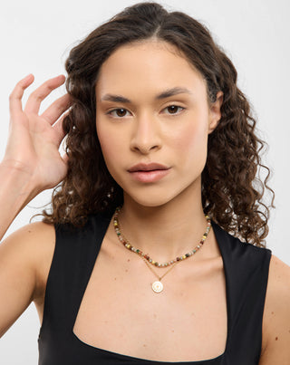 Collier plaqué or avec pierres naturelles agate, maifan, jaspe, jade et aventurine Mys_3 - 3