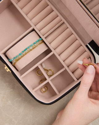 Grande boîte à bijoux avec compartiments, roulettes et miroir, noir Mys_1 - 2