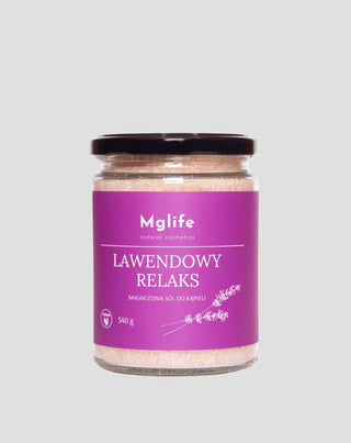 Sel de bain au magnésium avec sel d&#39;Epsom et huile essentielle Lavande relaxante Mglife