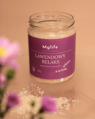 Sel de bain au magnésium avec sel d&#39;Epsom et huile essentielle Lavande relaxante Mglife