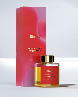 Diffuseur de parfum dans un flacon en verre avec des bâtonnets en rotin naturel au parfum de fraise et de fraisier HiSkin - 1
