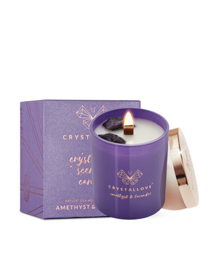 Bougie de soja à l'améthyste et à la lavande dans un récipient en verre Crystallove - 1