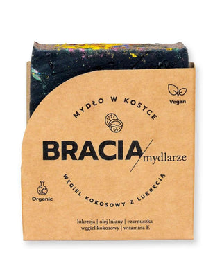 Barre de savon purifiante et antibactérienne au charbon de noix de coco et à la réglisse Bracia Mydlarze - 1