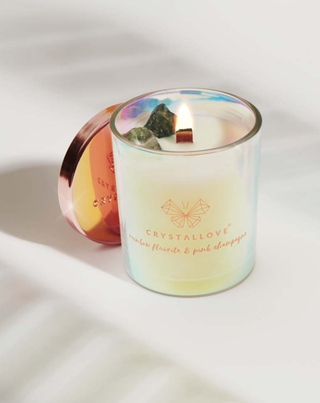 Bougie de soja avec fluorine arc-en-ciel et champagne rose dans un récipient en verre Crystallove - 2