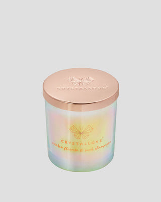 Bougie de soja avec fluorite arc-en-ciel et champagne rosé dans un récipient en verre Crystallove - 1