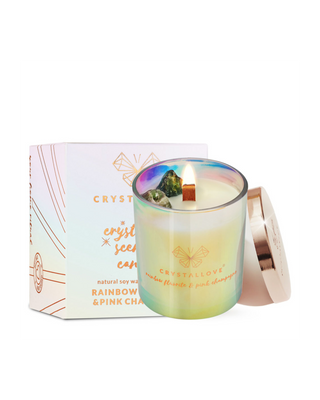 Bougie de soja avec fluorine arc-en-ciel et champagne rose dans un récipient en verre Crystallove - 1
