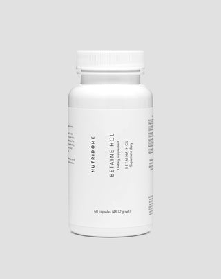 Betaïne HCL 475 mg pour soutenir la digestion, les ballonnements, la sensation de lourdeur et l'acidité gastrique faible Nutridome 60 capsules