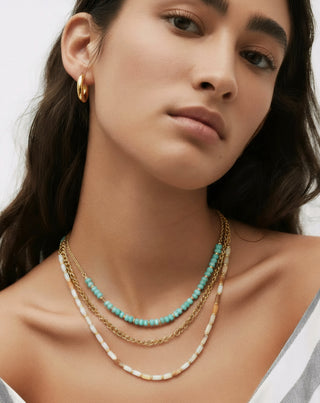 Collier plaqué or avec pierres naturelles turquoise africaine et amazonite Mys6 - 3
