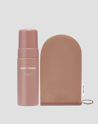 Ensemble mousse autobronzante pour le corps adaptée à toutes les carnations + gant Body Tones_1 - 1
