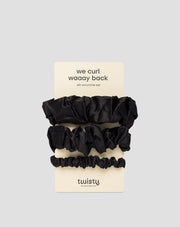 Lot de 3 chouchous noirs Twisty en soie 100 % naturelle