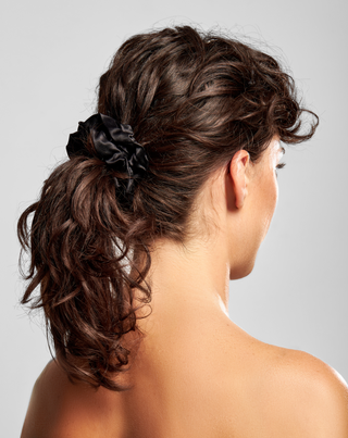 Lot de 3 chouchous noirs Twisty en soie 100 % naturelle