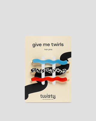 Set d'épingles à cheveux marbrées, bleues, rouges de Twisty 3 pcs. - 1
