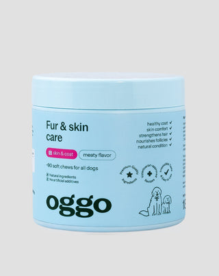 complément alimentaire fur & skin karma pour chiens pour un pelage beau et une peau saine oggo 180 g - 1
