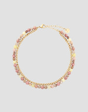 Bracelet de cheville en acier inoxydable plaqué or avec jade rose et citron Mys_3