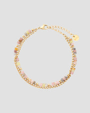 Bracelet plaqué or avec pierres naturelles rose et jade citron Mys