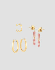 Boucles d’oreilles dorées à l’or fin avec pierres naturelles jade rose set de boucles d’oreilles Mys